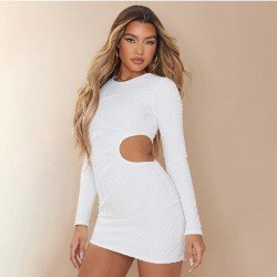 Cut Out White Long Sleeve Bodycon Mini Dress