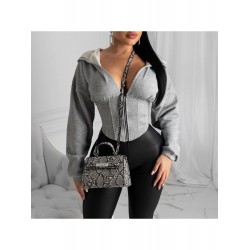 Designer Ladies Patchwork Black Zip Hooded Designer Ladies Patchwork Black Zip Hooded