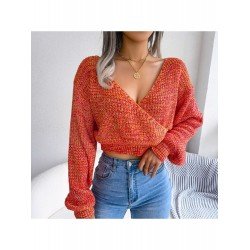Spring V Neck Lantern Sleeve Cropped Sweaters Spring V Neck Lantern Sleeve Cropped Sweaters