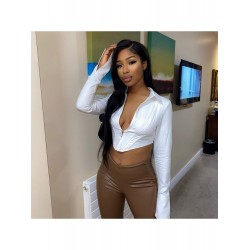 2024 Pure Color Long Sleeve Crop Top  2024 Pure Color Long Sleeve Crop Top