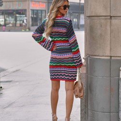  2024 Round Neck Sweater Long Sleeve Dress