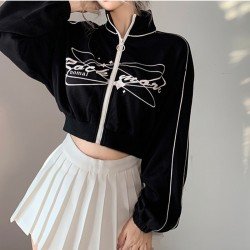 Printed Fall Black Women Jacket Coats