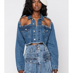 Fashion Pure Color Ripped Long Sleeve Denim Jackets