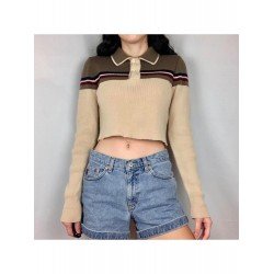 Contrast Color Preppy Style Cropped Tops Contrast Color Preppy Style Cropped Tops