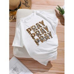 Leopard Letter Printed White T Shirts For Women Leopard Letter Printed White T Shirts For Women
