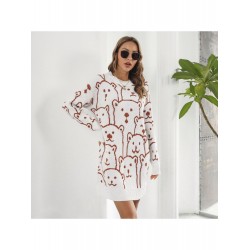 Casual Bear Jacquard Women's Long Sleeve Sweater Dress  Casual Bear Jacquard Women's Long Sleeve Sweater Dress
