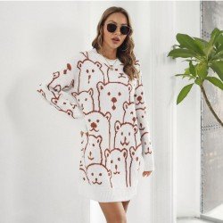  Casual Bear Jacquard Women's Long Sleeve Sweater Dress