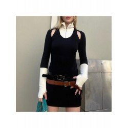Contrast Color Patchwork Long Sleeve Short Dress Contrast Color Patchwork Long Sleeve Short Dress
