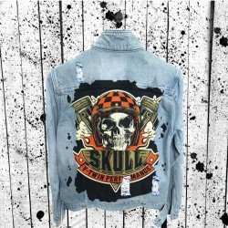 Skull Graphic Blue Denim Jacket Coats For Men
