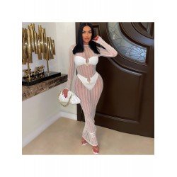 See Through Backless Long Sleeve White Maxi Dress See Through Backless Long Sleeve White Maxi Dress