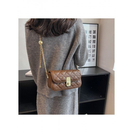 Trendy Black Rhombus Lattice Twist Lock Chain Shoulder Bags