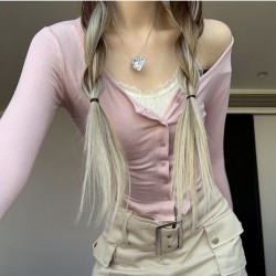  Patchwork Fitted Sexy Long Sleeve Tops