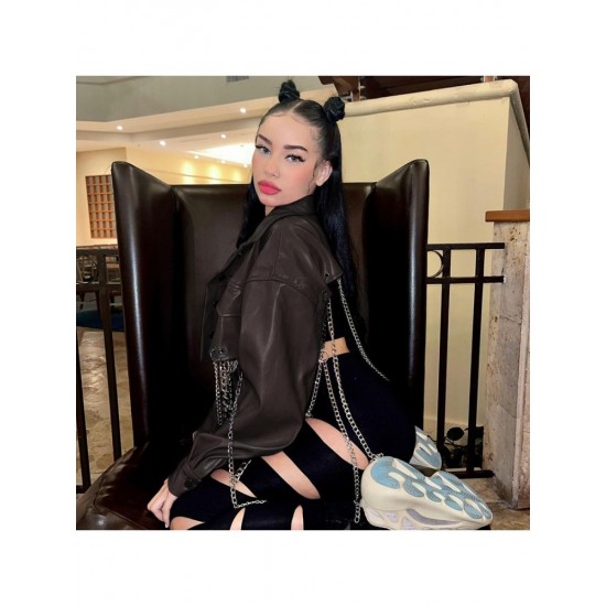 Punk Style Chain Tassel Solid Cropped Jacket Coats