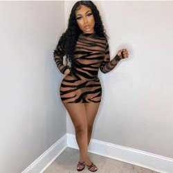Sexy Club Printed Long Sleeve Mini Dress