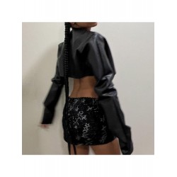 Fashion PU Irregular Pure Color Women's Jacket  Fashion PU Irregular Pure Color Women's Jacket