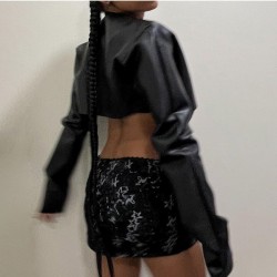  Fashion PU Irregular Pure Color Women's Jacket