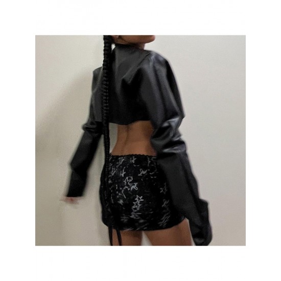  Fashion PU Irregular Pure Color Women's Jacket