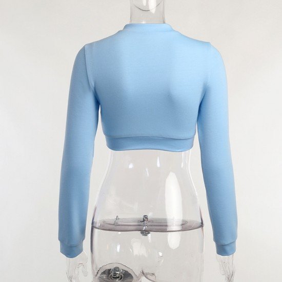  2024 Pure Color Zipper Crop T-shirt