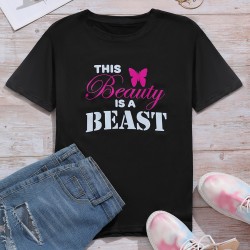 Butterfly Letter Printed Summer Crew Neck T Shirts