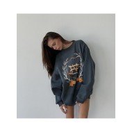 Oversized White Printed Crew Neck Sweatshirts