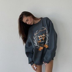 Oversized White Printed Crew Neck Sweatshirts