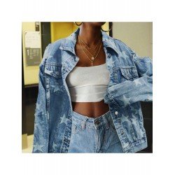 Star Pattern Blue Denim Jackets For Women Star Pattern Blue Denim Jackets For Women