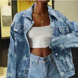 Star Pattern Blue Denim Jackets For Women