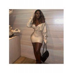 Stylish V Neck Backless Long Sleeve Short Dress Stylish V Neck Backless Long Sleeve Short Dress