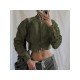 Street Cool Solid Cropped Jacket Coats For Ladies