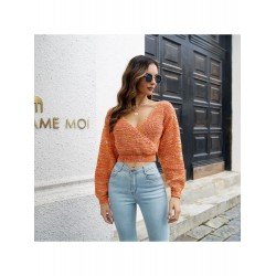 2024 Pure Color V-Neck Women's Navel Sweater  2024 Pure Color V-Neck Women's Navel Sweater