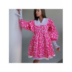 Cute Ladies Printed Doll Collar Lantern Sleeve Dresses Cute Ladies Printed Doll Collar Lantern Sleeve Dresses