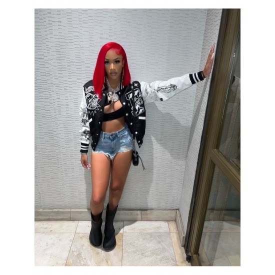  2024 Stylish Letter Printing Contrast Color Casual Jacket