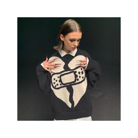  Fall 2024 Casual Loose Contrast Color Knit Sweaters