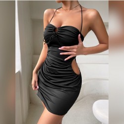 Sexy Summer Black Cut Out Halter Dresses