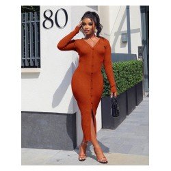 Slim V Neck Pure Color Split Women's Dress  Slim V Neck Pure Color Split Women's Dress