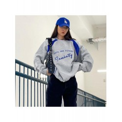 Fashion Sports Loose Gray Printed Women Sweatshirt Fashion Sports Loose Gray Printed Women Sweatshirt