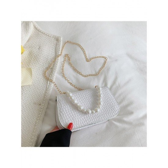  2024 Niche Crocodile Print Faux Pearl Shoulder Bag