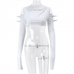 Designer Cold Sleeve White Cropped Tops For Ladies