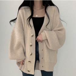 Lantern Sleeve Loose Sweater Coats For Women