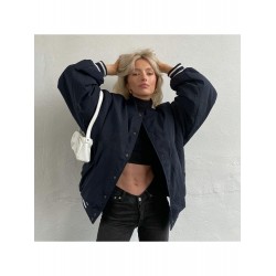 Casual Loose Women's Blue Baseball Jacket  Casual Loose Women's Blue Baseball Jacket