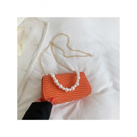  2024 Niche Crocodile Print Faux Pearl Shoulder Bag