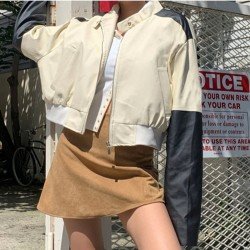 Patchwork Long Sleeve Stand Collar Jacket Coats