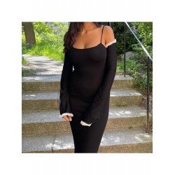 Patchwork Black Long Sleeve Outerwear Tops Patchwork Black Long Sleeve Outerwear Tops