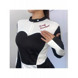 Embroidery Black White Color Blocking Jacket Coats Embroidery Black White Color Blocking Jacket Coats