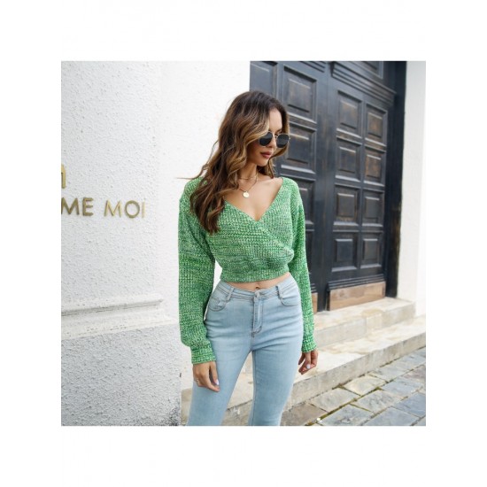  2024 Pure Color V-Neck Women's Navel Sweater