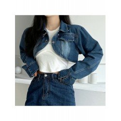 Designer Blue Cropped Denim Jacket Coats Designer Blue Cropped Denim Jacket Coats