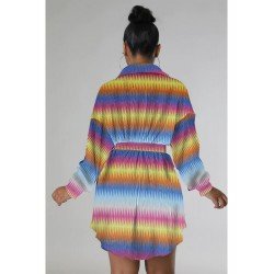 Casual Long Sleeve Flower Gradient Color Short Dress Casual Long Sleeve Flower Gradient Color Short Dress