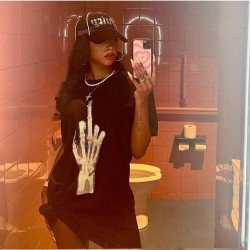 Casual Black T Shirt Mini Dresses For Women