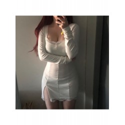 2024 Lace Split Hem Long Sleeve Dress  2024 Lace Split Hem Long Sleeve Dress