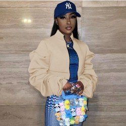 Ruched Sleeve Street Solid Women Coats